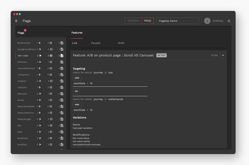 Feature flags management dashboard